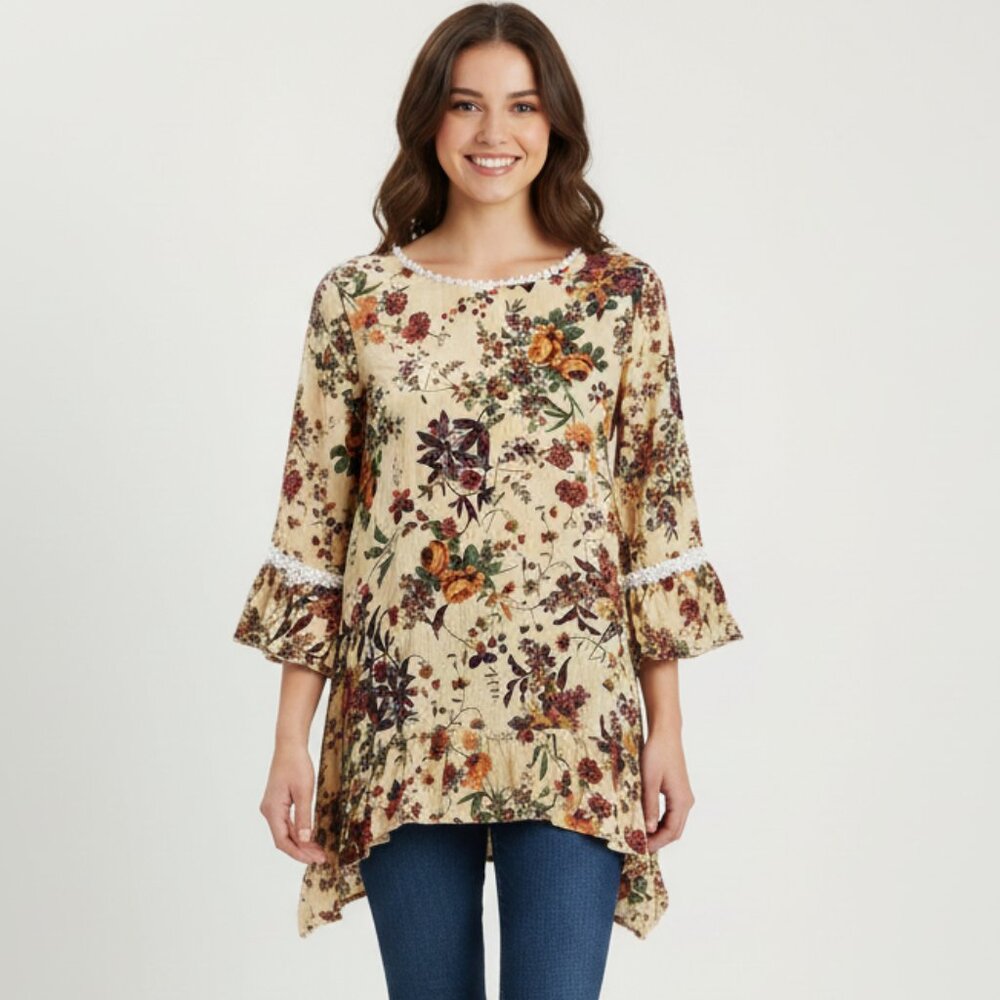 Southern Stitch Womens Multicolor Floral Bell Sleeve Blouse Medium Feminine Boho